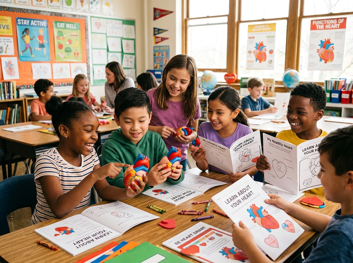 Children Learning Heart Health with Activity Workbooks